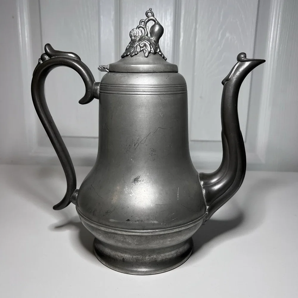 Antique 1850's Pewter Teapot Coffee Pot, Morey‎ & Ober, Boston 9